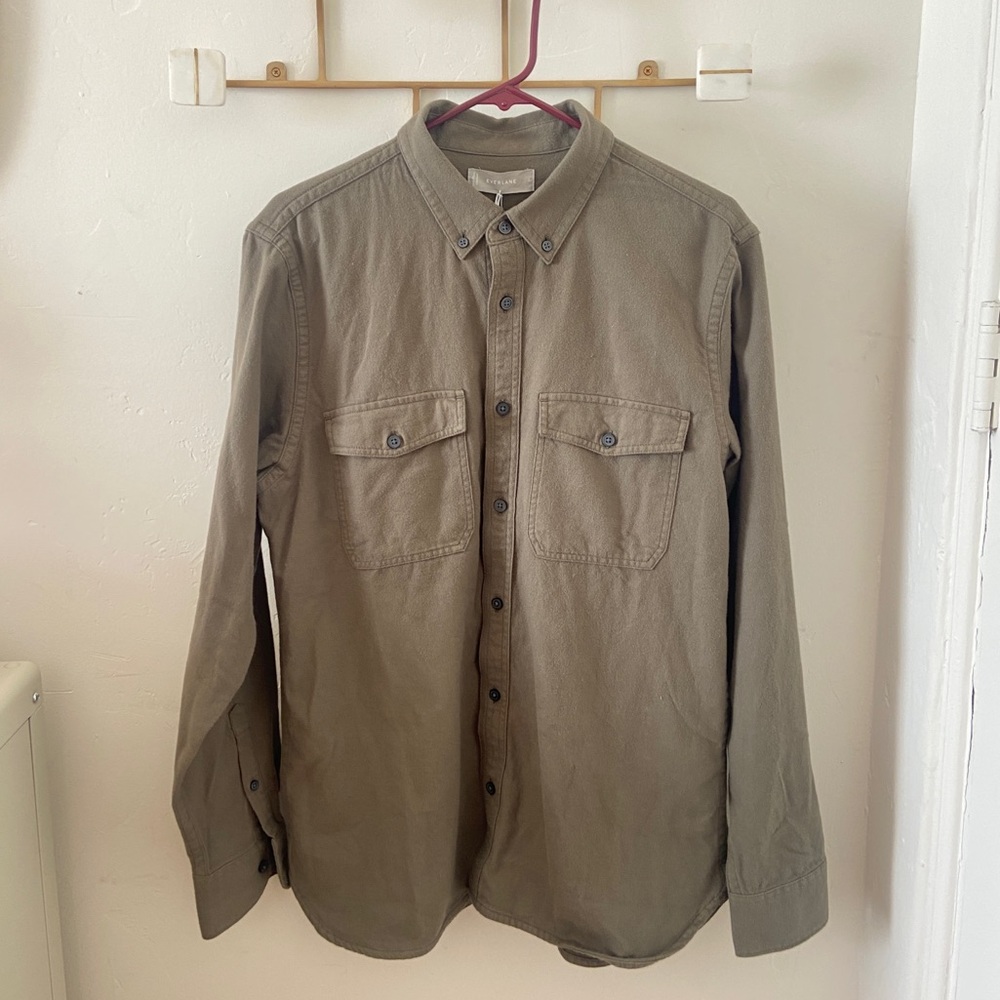 Brand New | Mens Everlane Brushed Flannel Shirt | Olive Green
